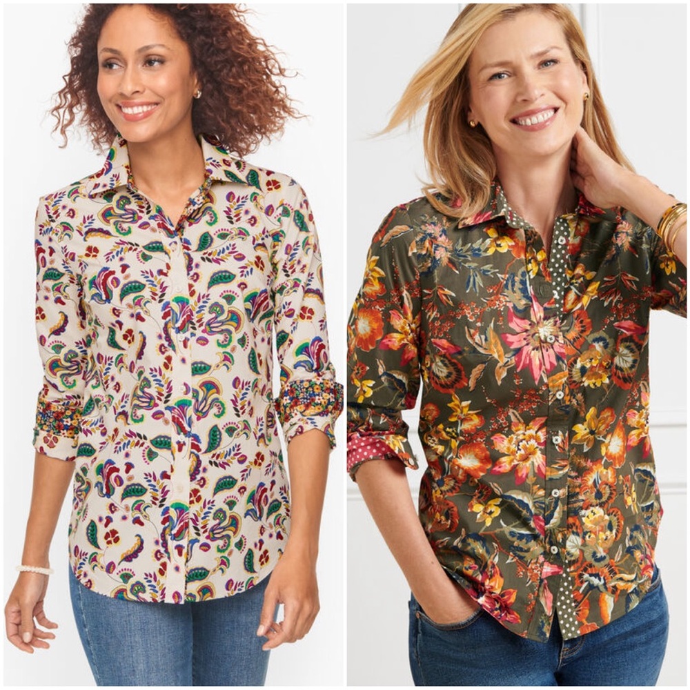 TALBOTS LOT OF TWO BUTTONS UP SHIRTS Floral Paisley Women M Casual Office Cotton